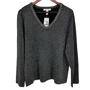 NEW NWT JM Collection XL Sparkly Metallic Bead Blouse Shirt Top Formal Christmas